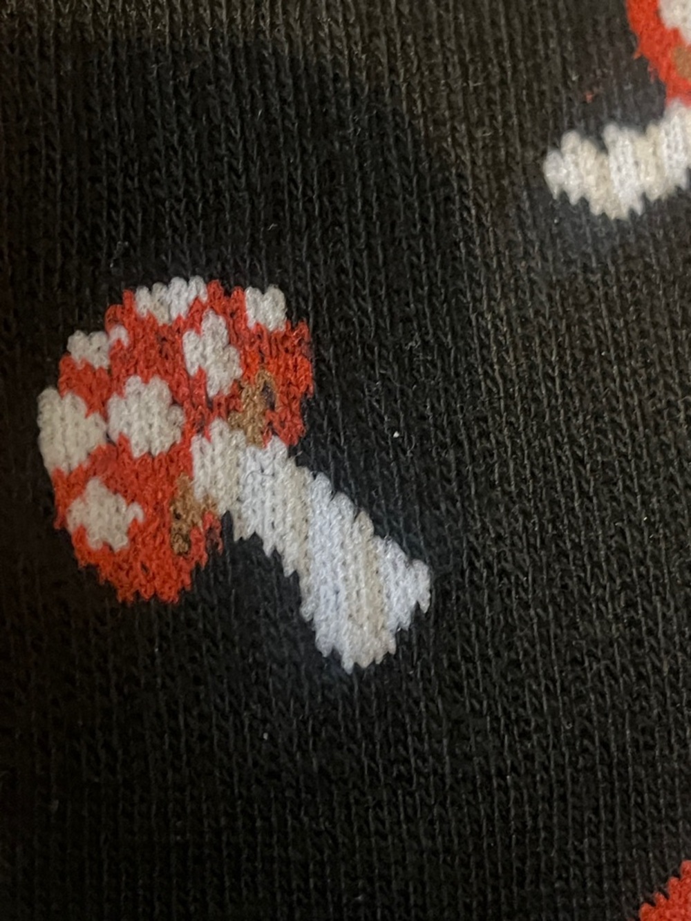 Black Crew Socks with Red Mushroom Pattern - Picture 3 of 7